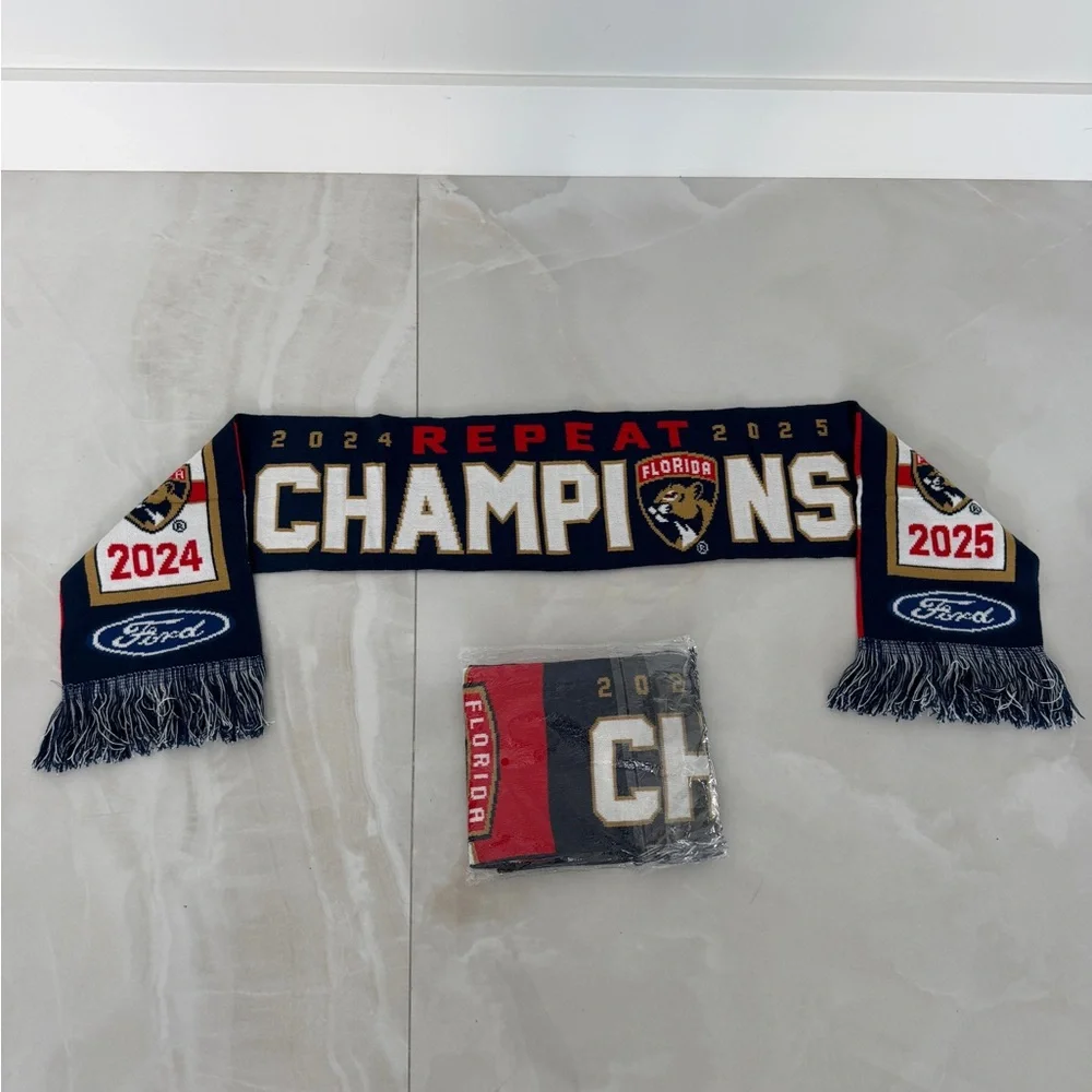New in Package Florida Panthers Stanley Cup REPEAT Champions NHL Hockey Scarf